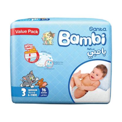 Picture of Sanita Bambi Baby Diaper Size 3 Medium 6-11kg Value Pack 36pcs