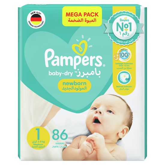 Picture of Pampers Baby-Dry Diapers Size 1, Newborn 2-5kg With Leakage Protection 86pcs