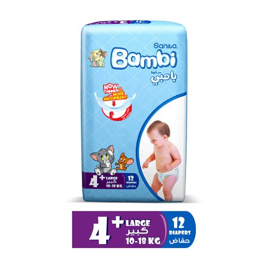 Picture of Sanita Bambi Baby Diaper Regular Pack Size 4+ Large Plus 10-18kg 12pcs