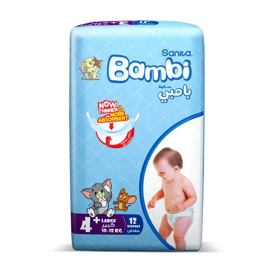 Picture of Sanita Bambi Baby Diaper Regular Pack Size 4+ Large Plus 10-18kg 12pcs