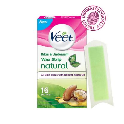 Picture of Veet Hair Removal Natural Cold Wax Strips Argan Oil Bikini & Under Arms 16pcs