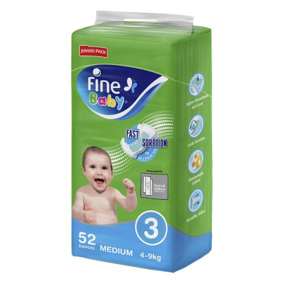 Picture of Fine Baby Diapers Size 3 Medium 4-9kg Jumbo Pack 52pcs