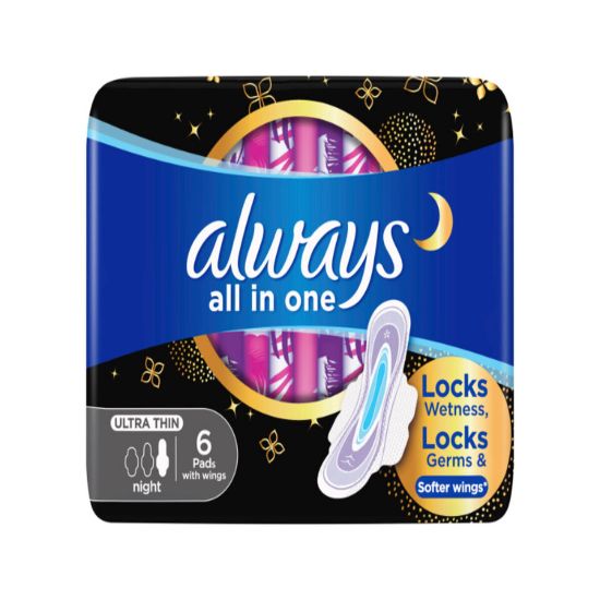 Picture of Always All in One Ultra Thin Night Sanitary Pads With Wings 6pcs