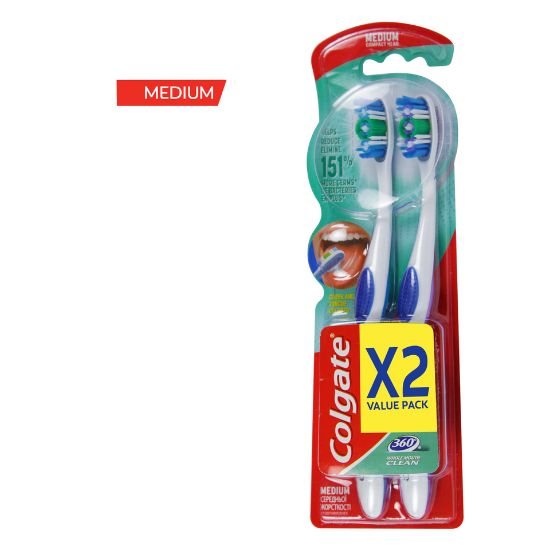 Picture of Colgate Toothbrush 360 Medium With Mouth Clean Medium 2pcs