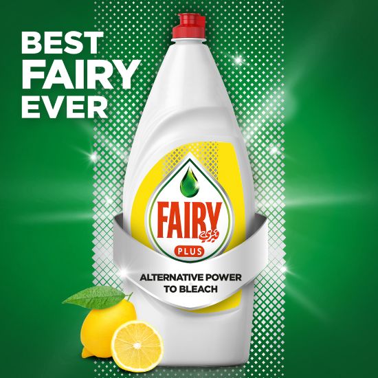 Picture of Fairy Plus Lemon Dishwashing Liquid Soap With Alternative Power To Bleach 1.25Litre(N)