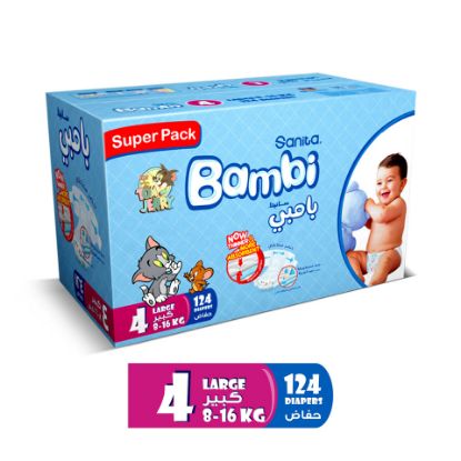 Picture of Sanita Bambi Baby Diaper Size 4 Large 8-16kg 124pcs