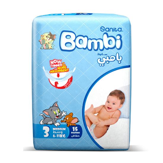 Picture of Sanita Bambi Baby Diaper Regular Pack Size 3 Medium 6-11kg 15pcs