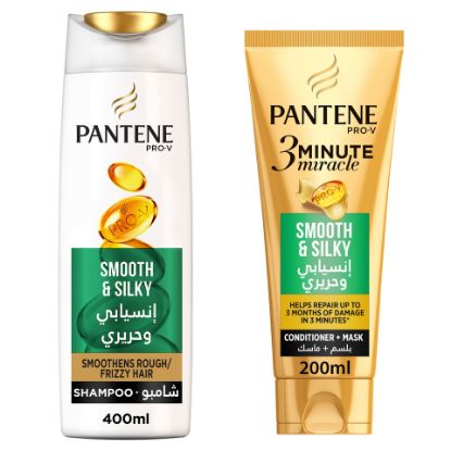 Picture of Pantene Smooth & Silky Shampoo 400ml + 3 Minute Miracle Smooth & Silky Conditioner 200ml