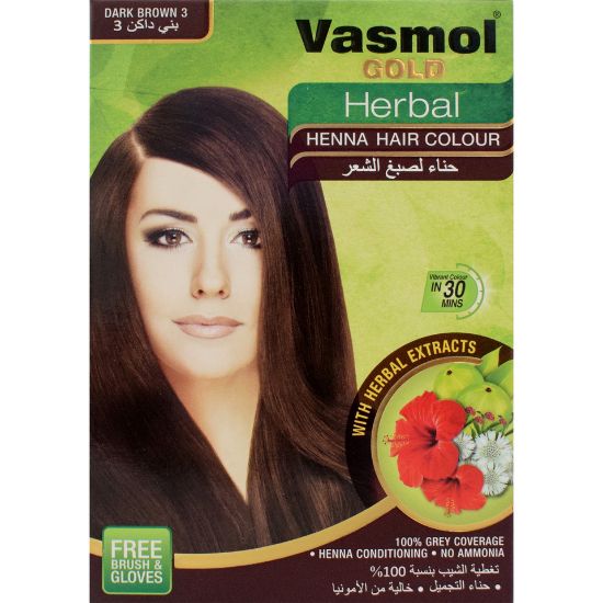 Picture of Vasmol Gold Herbal Henna Hair Colour 3 Dark Brown 60g