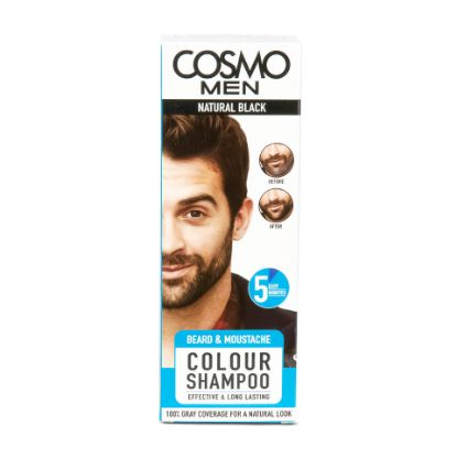 Picture of Cosmo Men Beard & Moustache Colour Shampoo Natural Black 1pkt