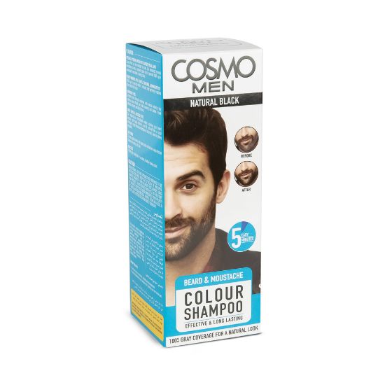 Picture of Cosmo Men Beard & Moustache Colour Shampoo Natural Black 1pkt