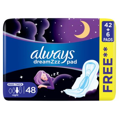 Picture of Always Clean & Dry Maxi Thick Night Sanitary Pads with Wings 48pcs