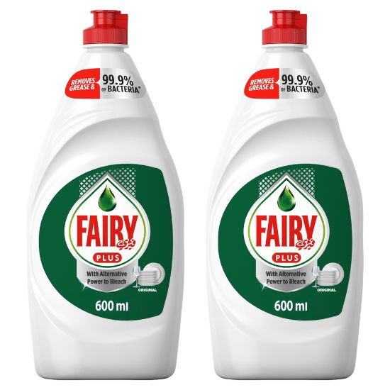 Picture of Fairy Plus Original Dishwashing Liquid Soap With Alternative Power To Bleach Value Pack 2 x 600ml(N)