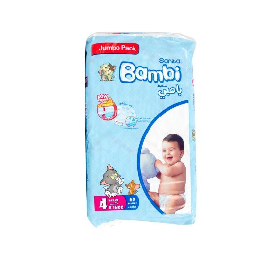 Picture of Sanita Bambi Baby Diaper Jumbo Pack Diaper Size 4 Large 8-16kg 62pcs