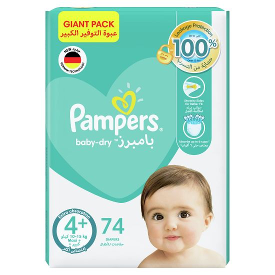 Picture of Pampers Baby-Dry Diapers Size 4, 10-15kg with Leakage Protection 74pcs