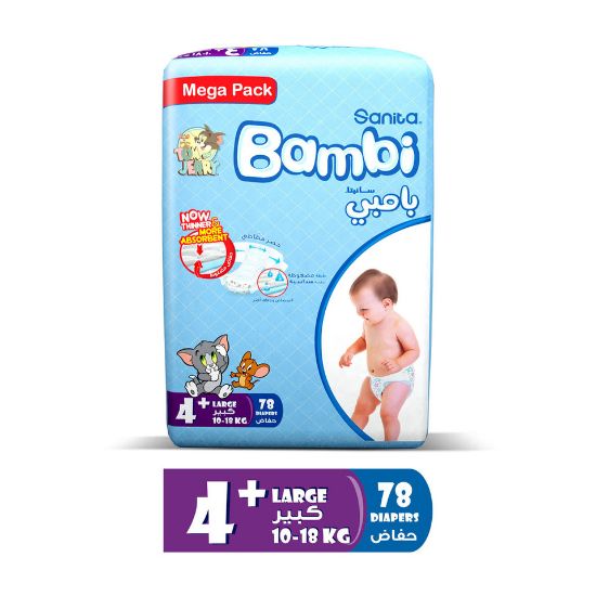 Picture of Sanita Bambi Baby Diaper Mega Pack Size 4+ Large plus 10-18kg 78pcs