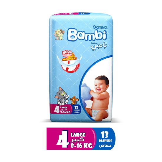 Picture of Sanita Bambi Baby Diaper Regular Pack Size 4 Large 8-16kg 13pcs