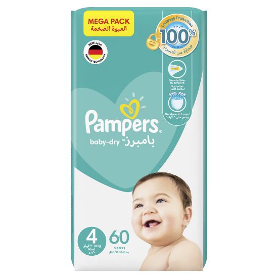 Picture of Pampers Baby-Dry Diapers Size 4, 9-14kg with Leakage Protection 60pcs