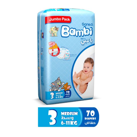 Picture of Sanita Bambi Baby Diaper Jumbo Pack Size 3 Medium 6-11kg 70pcs