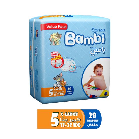 Picture of Sanita Bambi Baby Diaper Value Pack Size 5 Extra Large 12-22kg 28pcs