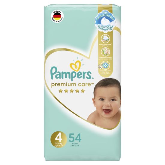 Picture of Pampers Premium Care Diapers Size 4, 9-14kg The Softest Diaper 54pcs