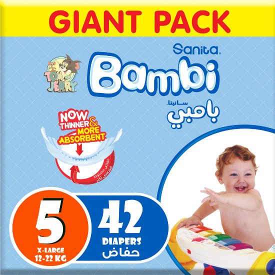 Picture of Sanita Bambi Baby Diaper Extra Large Size 5 12-22kg 42pcs