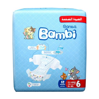 Picture of Sanita Bambi Baby Diaper Mega Pack Size 6 Extra Large 16+kg 52pcs