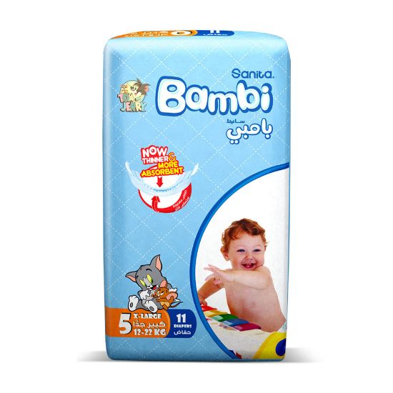 Picture of Sanita Bambi Baby Diaper Regular Pack Size 5 Extra Large 12-22kg 11pcs