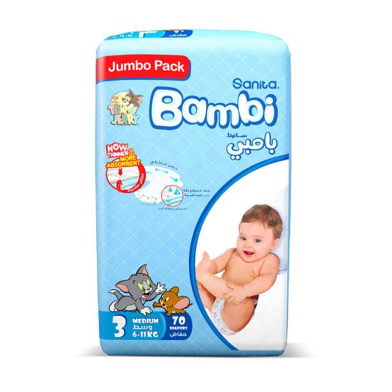 Picture of Sanita Bambi Baby Diaper Size 3 Medium 6-11kg 70pcs