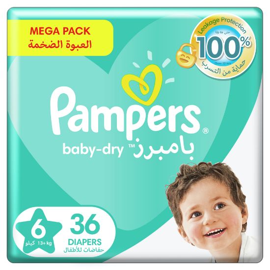 Picture of Pampers Baby-Dry Diapers Size 6, 13+kg with Leakage Protection 36pcs