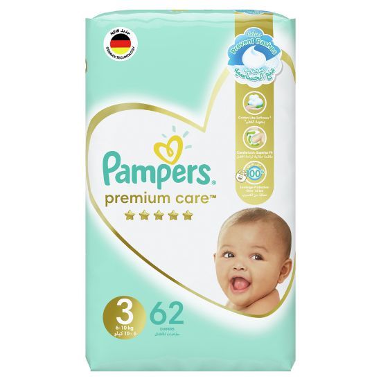 Picture of Pampers Premium Care Diapers Size 3, 6-10kg The Softest Diaper 62pcs