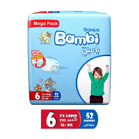 Picture of Sanita Bambi Baby Diaper Mega Pack Size 6 Extra Large 16+kg 52pcs