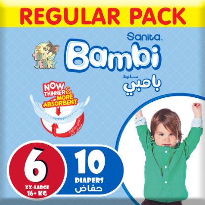 Picture of Sanita Bambi Baby Diaper Regular Pack Size 6 Extra Large 16+kg 10pcs