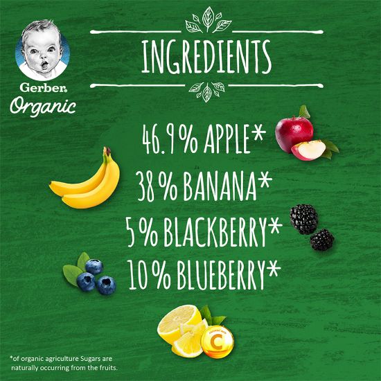 Picture of Gerber Organic Apple Banana Blueberry & Blackberry Baby Food From 6 Months 90 g