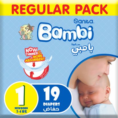 Picture of Sanita Bambi Baby Diaper Regular Pack Size 1 Newborn 2-4kg 19pcs