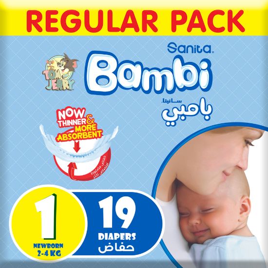 Picture of Sanita Bambi Baby Diaper Regular Pack Size 1 Newborn 2-4kg 19pcs