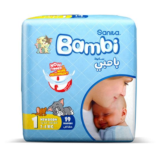 Picture of Sanita Bambi Baby Diaper Regular Pack Size 1 Newborn 2-4kg 19pcs