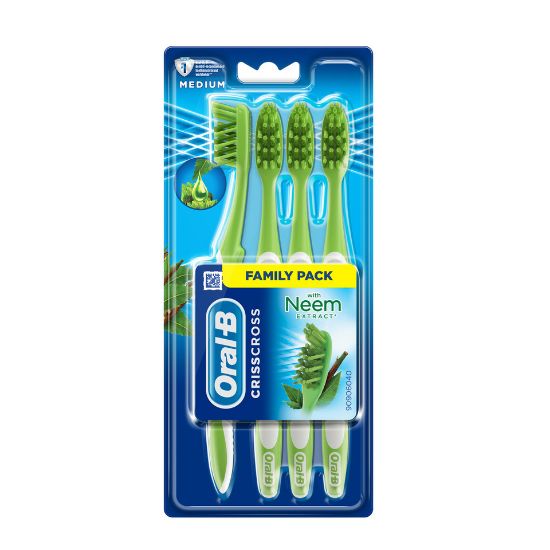 Picture of Oral-B Criss Cross Manual Toothbrush with Neem Extract Medium Assorted Color 4pcs