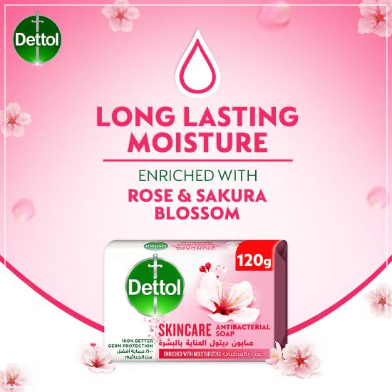 Picture of Dettol Skincare Anti-Bacterial Bathing Soap Bar Rose & Sakura Blossom Fragrance 120g