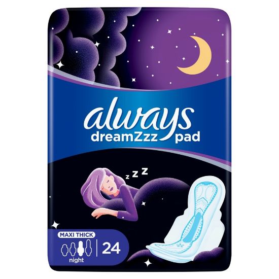 Picture of Always Clean & Dry Maxi Thick Night Sanitary Pads with Wings 24pcs