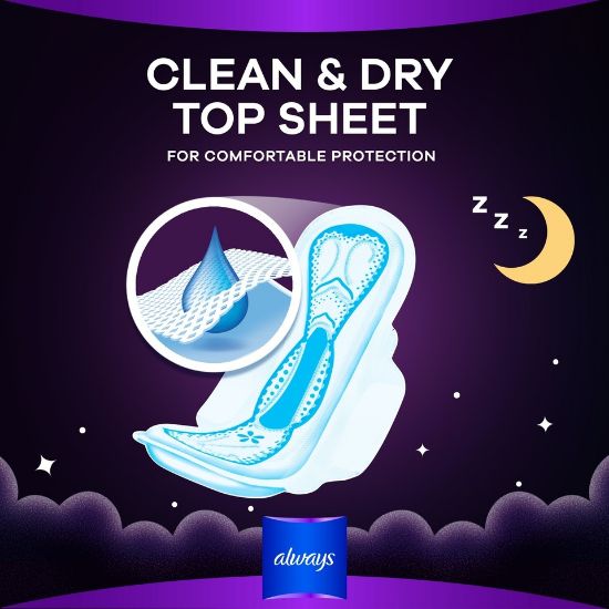 Picture of Always Clean & Dry Maxi Thick Night Sanitary Pads with Wings 24pcs