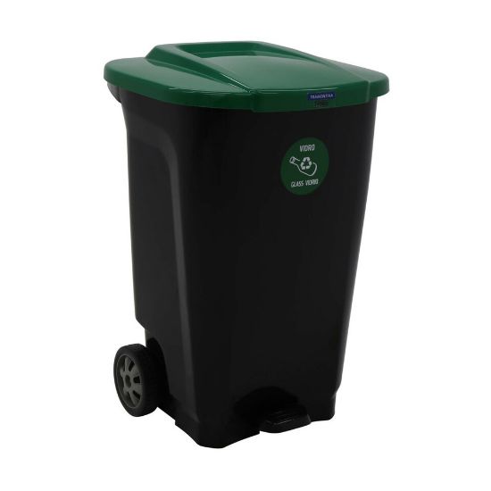 Picture of Tramontina Recycle T-Force Pedal Bin With Wheels 100Ltr Black Green