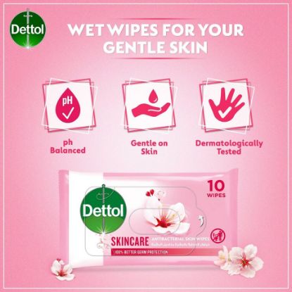 Picture of Dettol Skincare Antibacterial Skin Wipes 10pcs