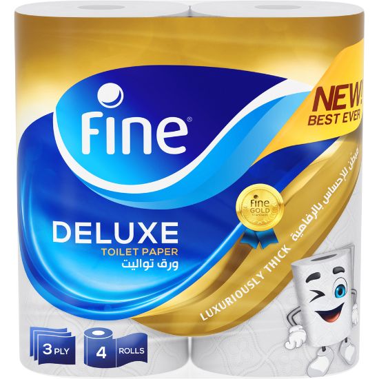 Picture of Fine Deluxe New & Improved Flushable Toilet Paper 3ply 4 Rolls