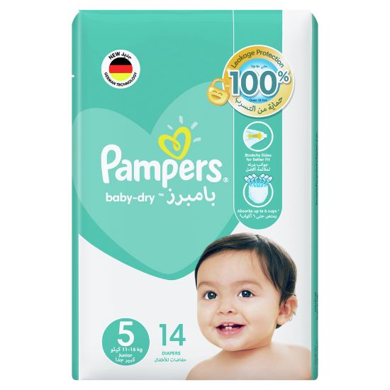 Picture of Pampers Baby-Dry Diapers Size 5, 11-16kg with Leakage Protection 14pcs