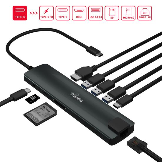 Picture of Trands Type-C Hub 9-in-1 USB C to HDMI Multi port Adapter Dock CR6533