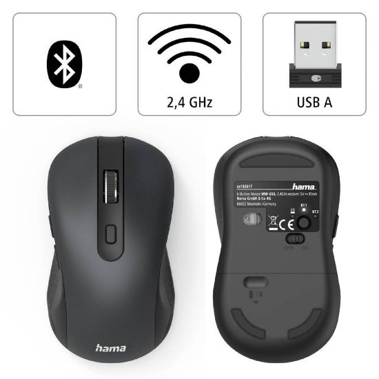 Picture of Hama MW-650 Wireless mouse Bluetooth®, Radio Optical Black 6 Buttons 2400 dpi(182617)