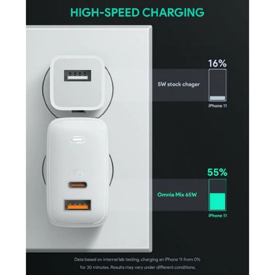 Picture of AUKEY Dual-Port PA-B3 65W Fast USB C Charger White