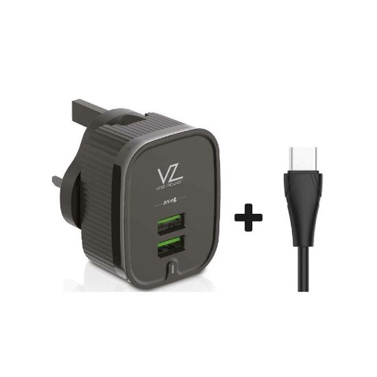 Picture of Voz Wall Charger Dual Port 2.4A output with USB to Type-C Cable VZTC2