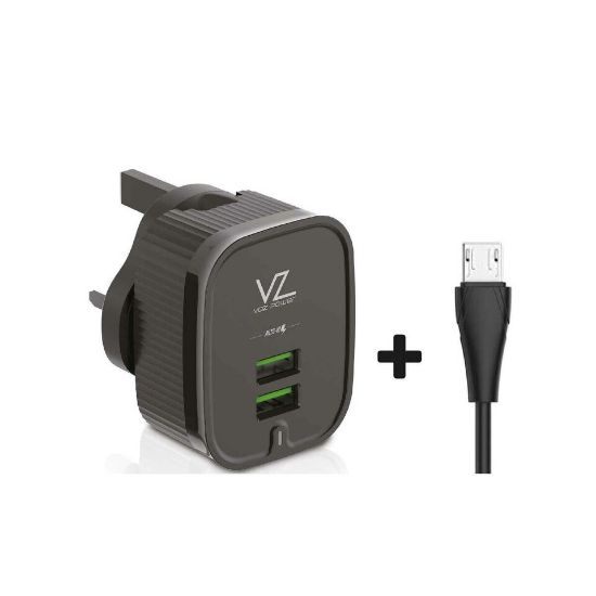 Picture of Voz Wall Charger Dual Port 2.4A output with USB to Micro Cable VZTC2